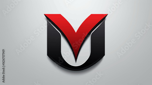 3D Red and Black Shield-Shaped Letter V Logo