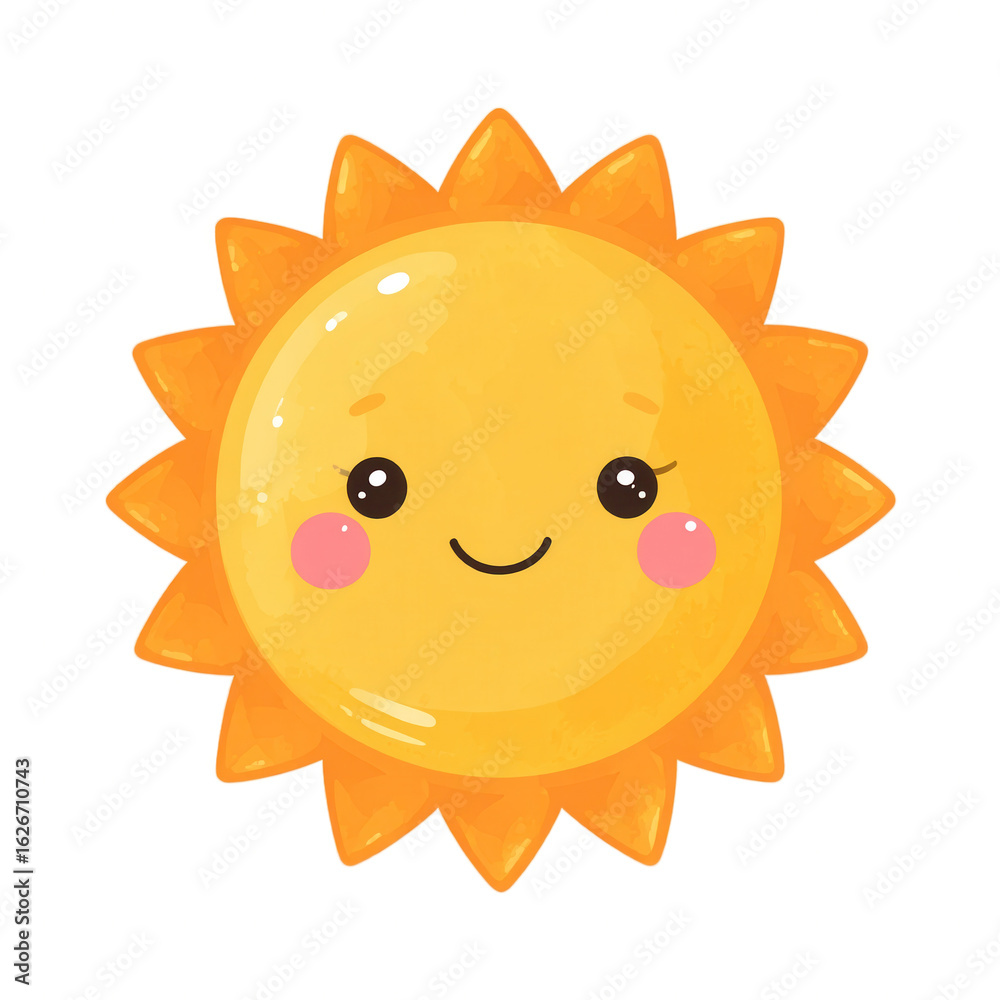 Obraz premium Cute sun with smiley face, perfect for stickers, kids projects, or summer-themed design elements