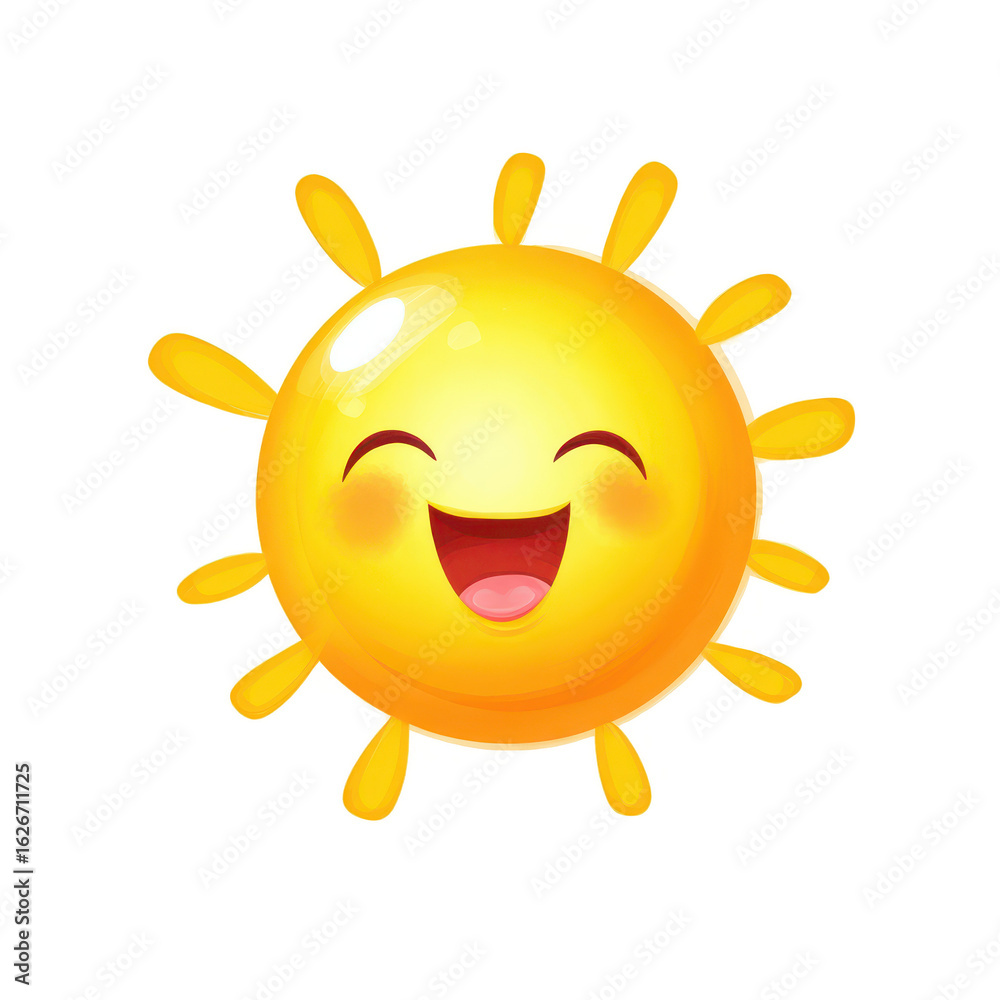 Fototapeta premium Cute sun with smiley face, perfect for stickers, kids projects, or summer-themed design elements