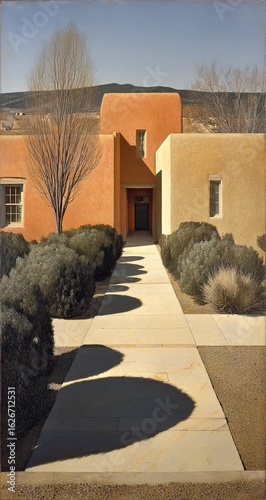 Sunny adobe house with strong shadows