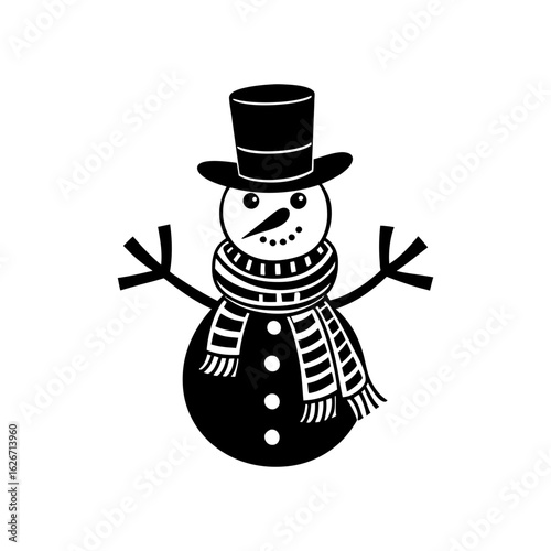 silhouette of a snowman with a scarf and top hat vector art