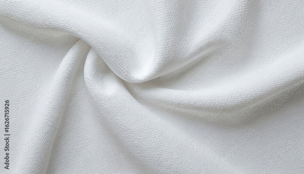 Fototapeta premium Close-up of white sports fabric texture. Smooth, lightweight material with subtle, airy knit pattern. Offers flexibility, comfort, ideal for athletic apparel like t-shirts jerseys. Clean, crisp,