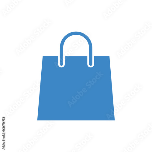 Blue shopping bag icon on white background representing retail and online purchasing