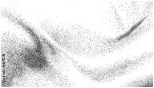 Abstract fluid waves of stipple dots create a monochrome grunge background with ripple, grain, and sand texture. Dissolve and undulate motion with vintage grainy overlay effect