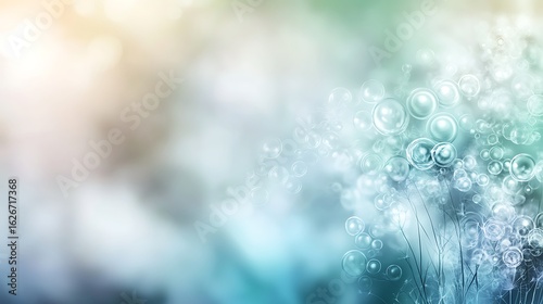 18. Subtle glowing orbs in soft colors on blurred abstract backdrop, showing delicate light bubbles in muted lavender, cream, and soft teal floating across a misty blurred background