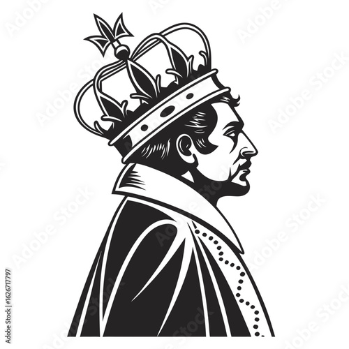 Isolated Black Silhouette of King on White Background