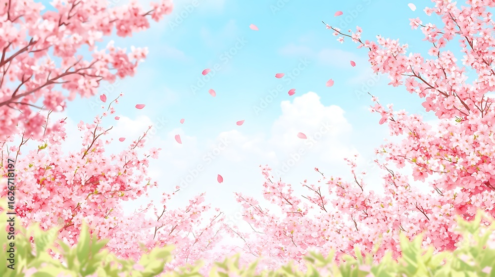 Fototapeta premium 167. Soft-focus image of blooming cherry blossoms against a pastel sky