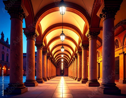 Arched colonnade at dawn