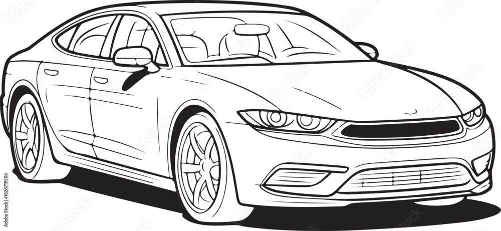 Obraz premium Modern sedan car outline drawing automobile vehicle