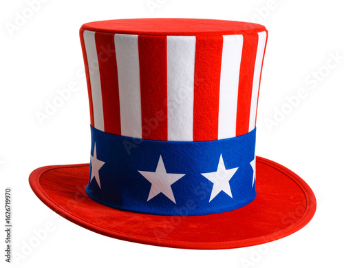  Patriotic Hat with American Flag Pattern, Front View, Isolated Transparent Background PNG