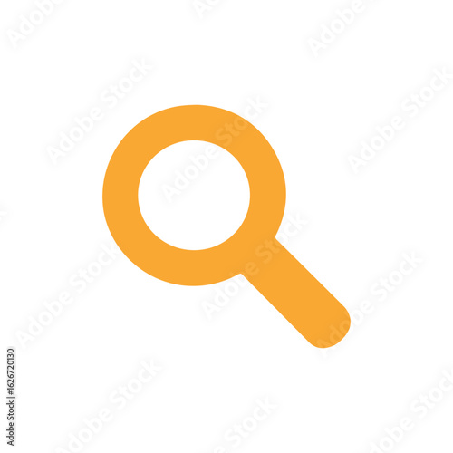 Orange magnifying glass on a white background, simple icon for search and discovery