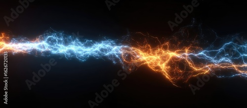 Abstract energy clash of light blue and orange plasma