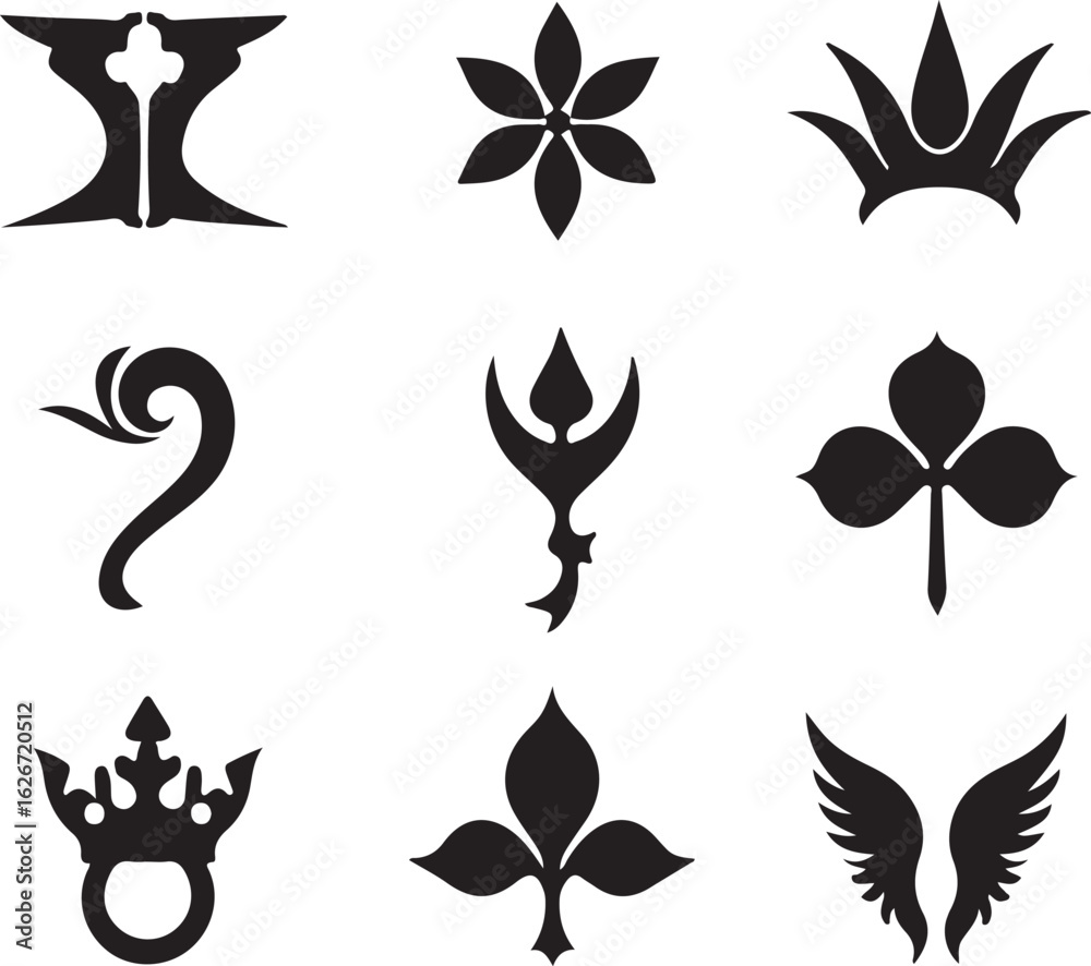 Obraz premium Collection of Nine Black and White Abstract Vector Graphic Elements