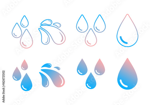 Water Drop Icon Set ,Outline, Solid, and Color Styles on transparent background
