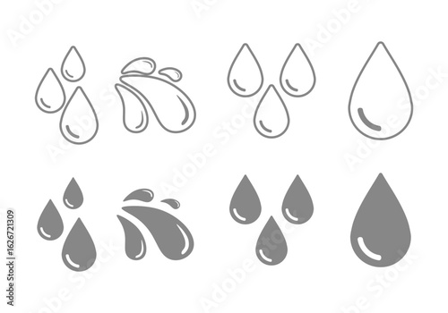 Water Drop Icon Set ,Outline, Solid, and Color Styles on transparent background
