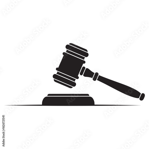 Sanctions Silhouette Vector flat black gavel striking surface symbol of legal judgment and authority on white background
