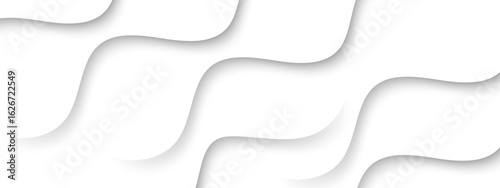 Abstract minimal background with layered white wavy lines with soft drop shadows with 3D paper-cut effect. Smooth, flowing curves design depth and motion. Clean and modern aesthetic.
