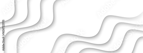 Abstract minimal background with layered white wavy lines with soft drop shadows with 3D paper-cut effect. Smooth, flowing curves design depth and motion. Clean and modern aesthetic.