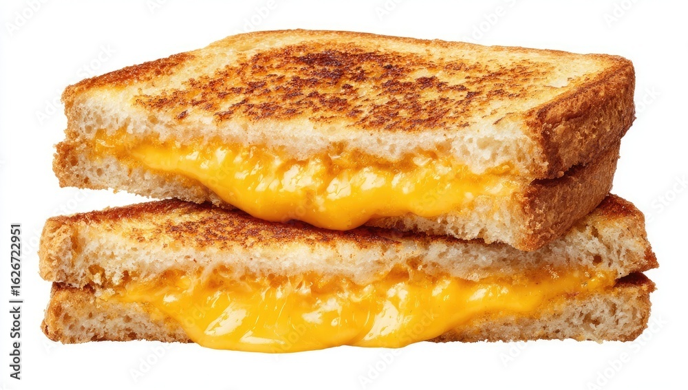 Two slices of grilled cheese sandwich, melted cheese (2)