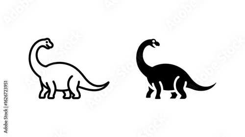 Vector art of Illustration of a brontosaurus dinosaur in outline and silhouette isolated on white background