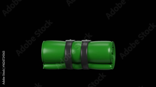 Animated 3D camping mat, rolled and unrolled in a loop, ideal for outdoor and survival scenes. Transparent background for motion graphic use