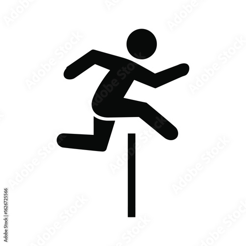 Minimal Black and White Icon of Athlete Jumping Over Hurdle in Track Event

