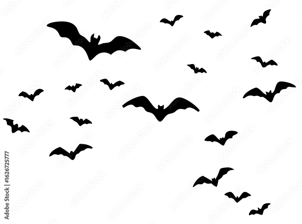 Fototapeta premium Horror black bats group isolated on white background. flying bats Halloween. vector illustration