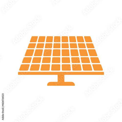Orange solar panel icon on white background representing renewable energy solution source