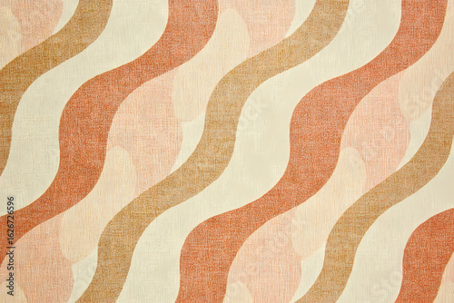 Elegant vintage floral pattern featuring delicate peach roses and lush green foliage, beautifully arranged on a soft striped background, perfect for decorative themes