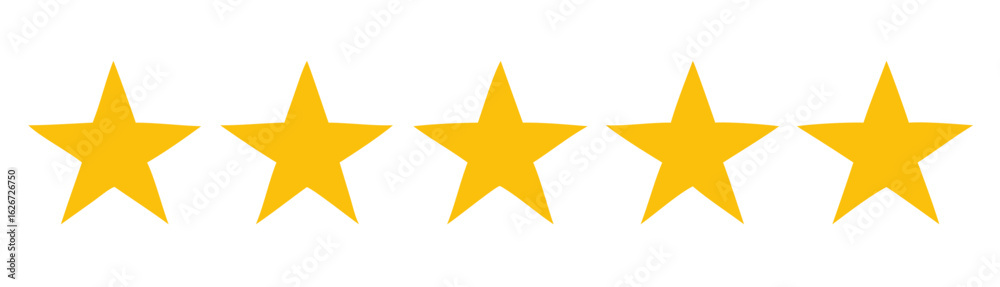 Obraz premium Five stars customer product rating review icon in flat style, star isolated on white background, review business concept, for apps and websites