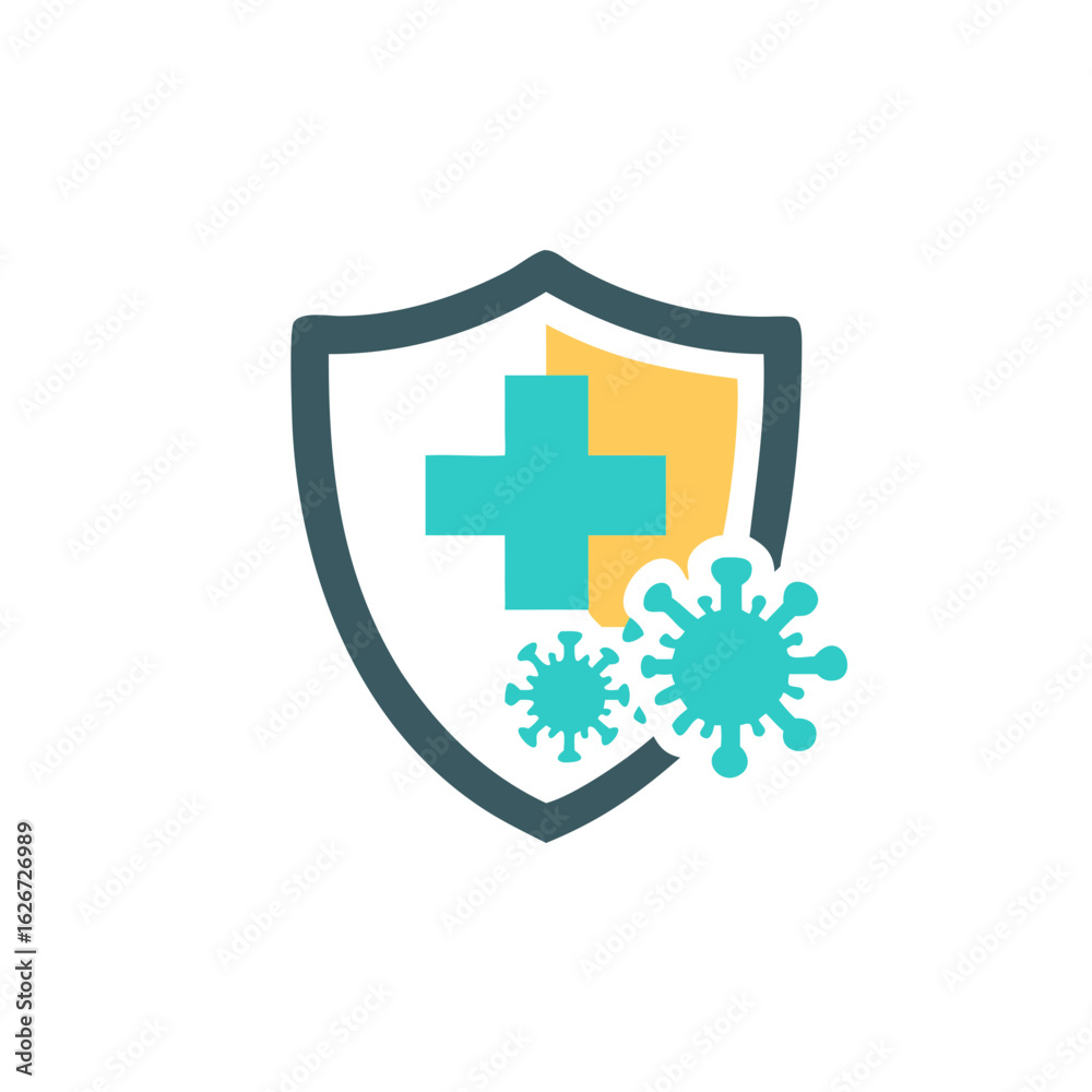 Fototapeta premium immune from flu germ icon in flat style, virus protection logo vector isolated on white background, hygiene shield, bacterial prevention, immune business concept,