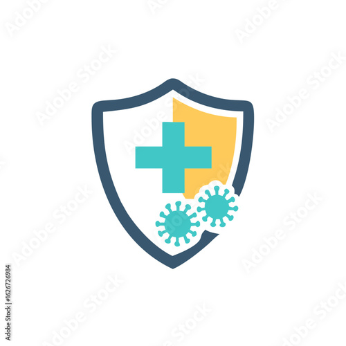 immune from flu germ icon in flat style, virus protection logo vector isolated on white background, hygiene shield, bacterial prevention, immune business concept,