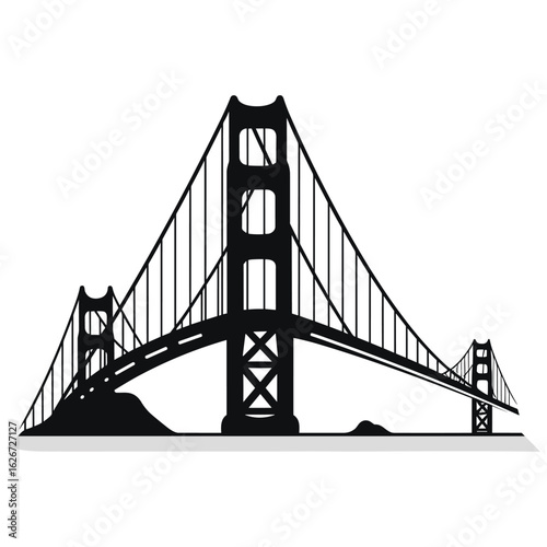 Hand-Drawn Golden Gate Bridge Silhouette in Doodle Comic Style