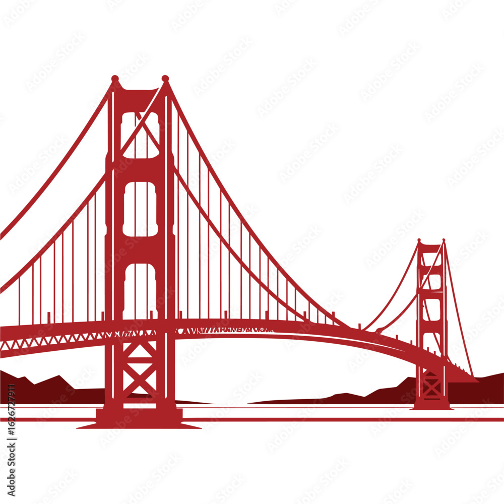 Fototapeta premium Cartoon Vector of Golden Gate Bridge with Sketchy Lines