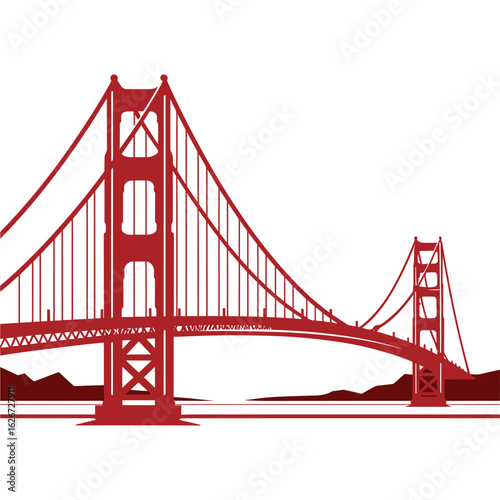 Cartoon Vector of Golden Gate Bridge with Sketchy Lines