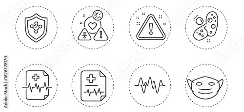 Set of medical and health icons representing protection warning and vital signs