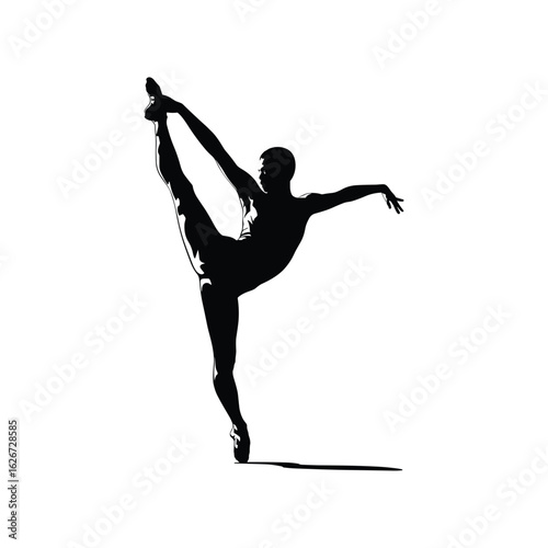 Silhouette of a ballerina performing a graceful arabesque pose on pointe shoes