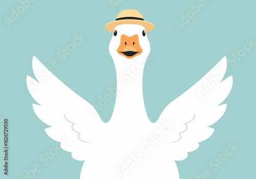 Playful Goose Wearing a Hat in a Fun Farm Concept Illustration for Playful Animal Imagery