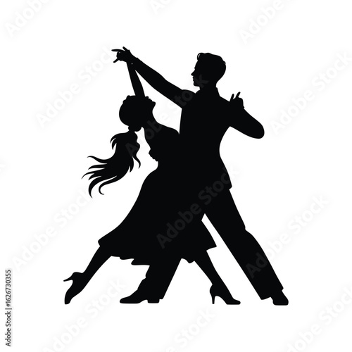 Silhouette of a couple dancing ballroom dance gracefully