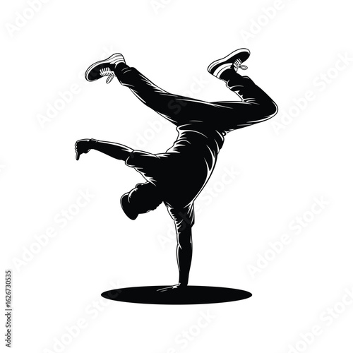 Silhouette of a breakdancer performing a handstand freeze