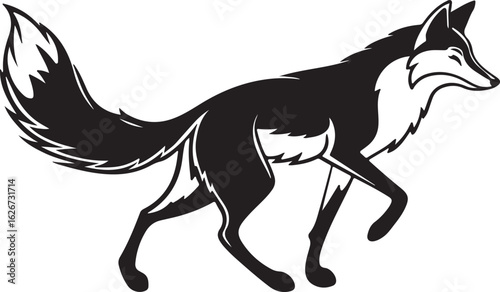 A stylized fox illustrated in a circular form, showcasing its characteristic features like ears and tail in a unique design