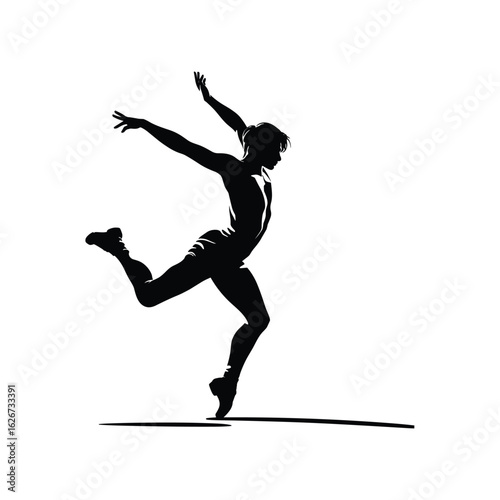 Graceful ballet dancer silhouette in dynamic pose against white background