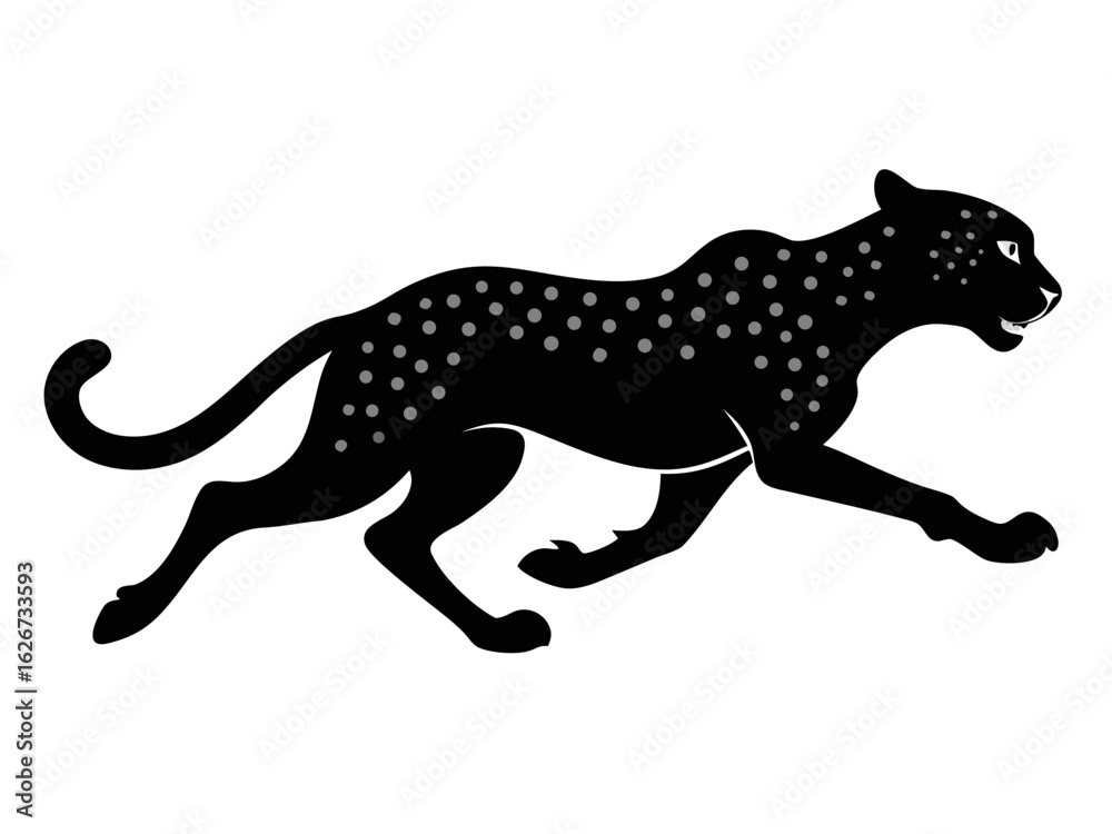 Fototapeta premium Running Cheetah Vector Icon | Black and White Stylized Leopard Illustration