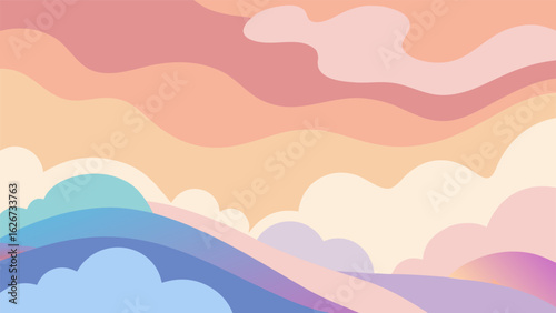 Dreamy Abstract Cloud Background with Soft Pastel Colors, Minimalist Sky and Cloud Vector in Light Pink and Blue Tones, Abstract Gradient Cloudscape with Smooth Fluid Design, Soft and Aesthetic Cloud 