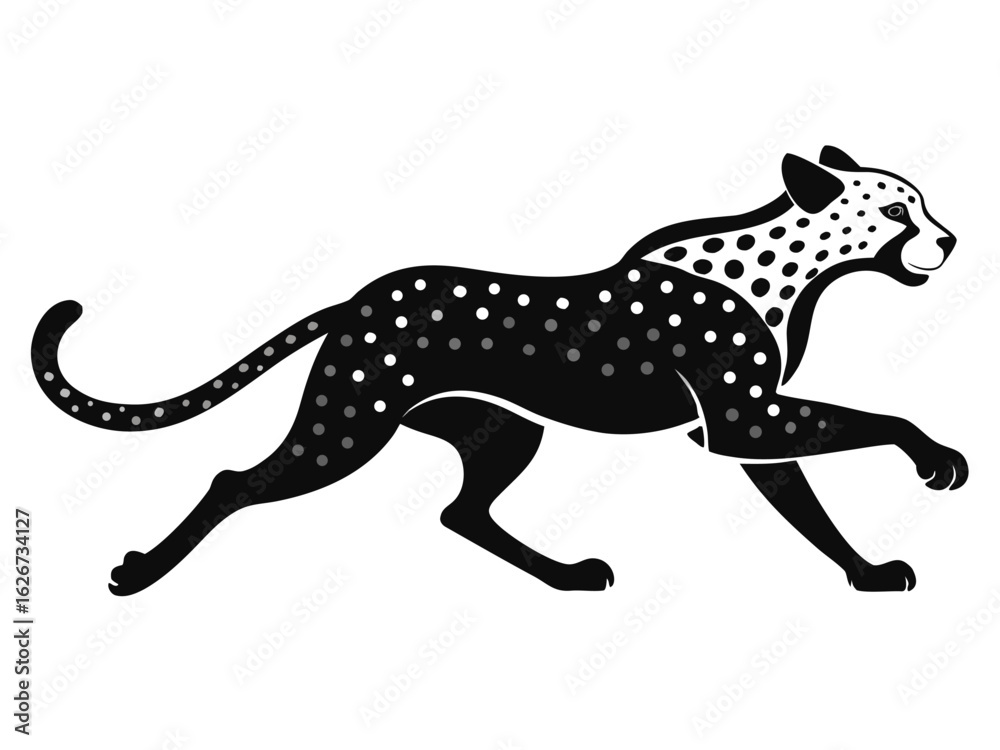 Fototapeta premium Running Cheetah Vector Icon | Black and White Stylized Leopard Illustration
