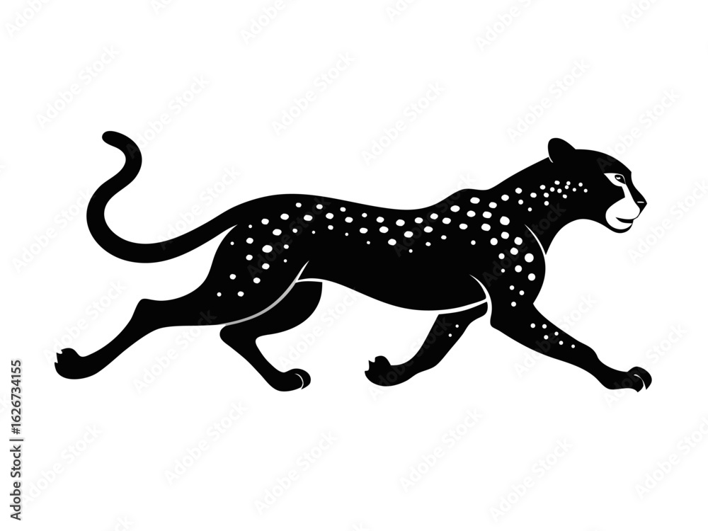Fototapeta premium Running Cheetah Vector Icon | Black and White Stylized Leopard Illustration