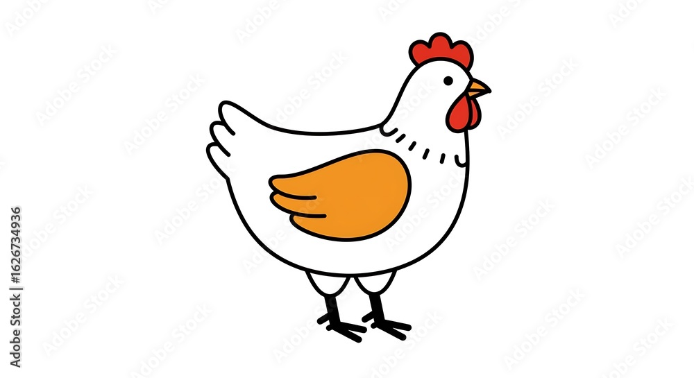 Fototapeta premium Standing Chicken Cartoon Illustration Farm Animal Livestock Drawing