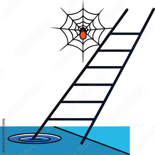 Halloween pool party invites Spiderweb ladder leading to a spider in a hole