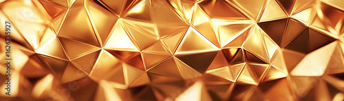 Golden Geometric Abstract Background with Textured Facets and Shining Reflections