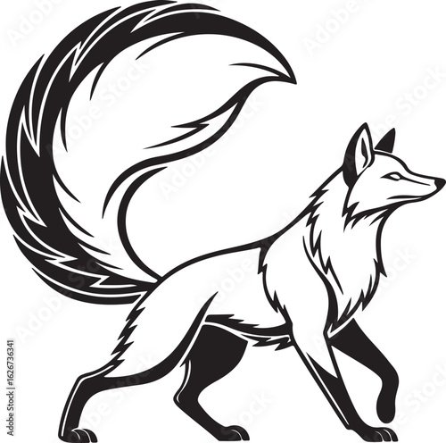 A stylized fox illustrated in a circular form, showcasing its characteristic features like ears and tail in a unique design